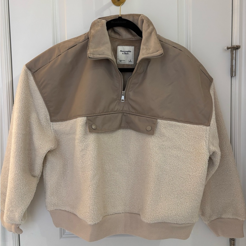 A&F Tan and Cream Half-Zip Pullover
